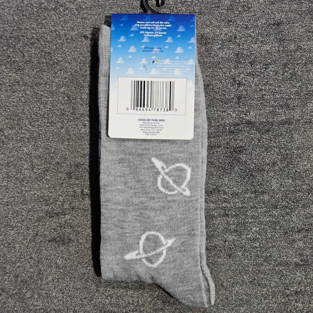 Disney Toy Story Alien Crew Socks Mens Gray Men Shoe Size 6.5-12 NEW